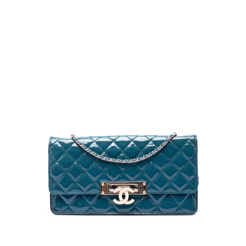 Pre-Loved Chanel Quilted Patent Golden Class East West Wallet on Chain